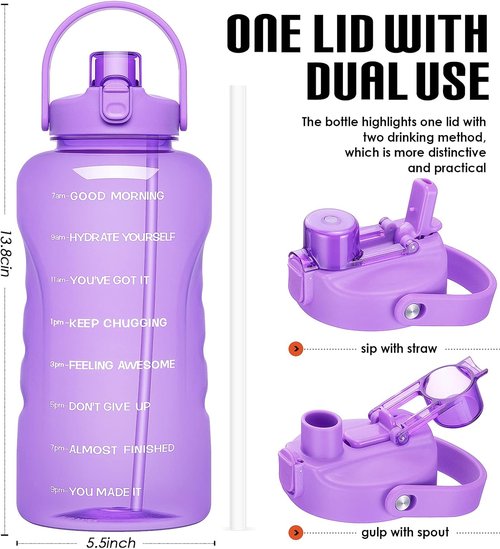 HydroPal 1 Gallon Water Bottle - BPA-Free Gym Jug with 2-in-1 Lid & Motivational Time Markers | 128 oz