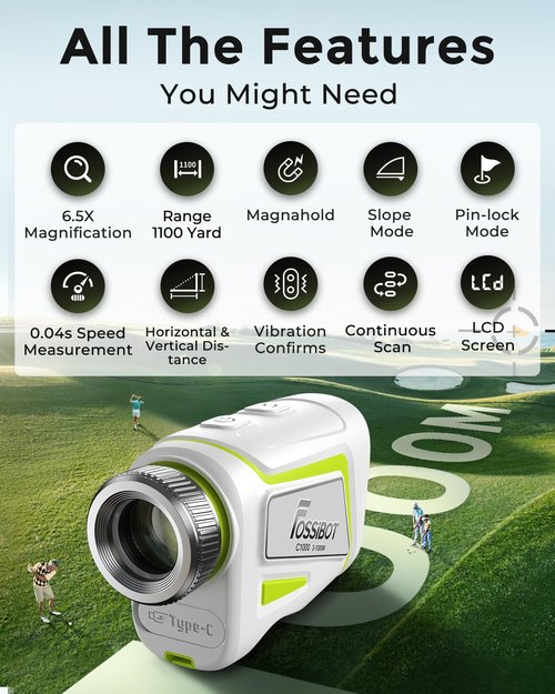 FOSSiBOT Golf Laser Rangefinder C1000F with Slope Mode & Flag Lock, 6.5X 1100Yards Range Finder, Vibration, Speed Measurement, Rechargeable for Golf & Hunting 2026White
