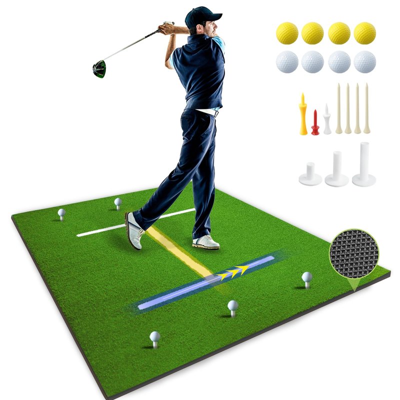 AIPSET Golf Mat 5x4ft Thicken Golf Hitting Mats Outdoor, Golf Practice Swing Mat, Golf Stance Mat, Golf Training Aid, Non-Slip/High-Elastic Base, w/ 10 Golf Tees & 8 Golf Balls