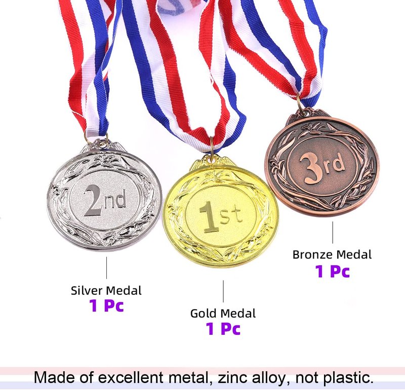 Swpeet 12PCS Metal Award Medals with Neck Ribbon, Olympic Style Winner Medals Gold Silver Brone Medals 1st 2nd 3rd Place Medals for Sports, Competitions, Party