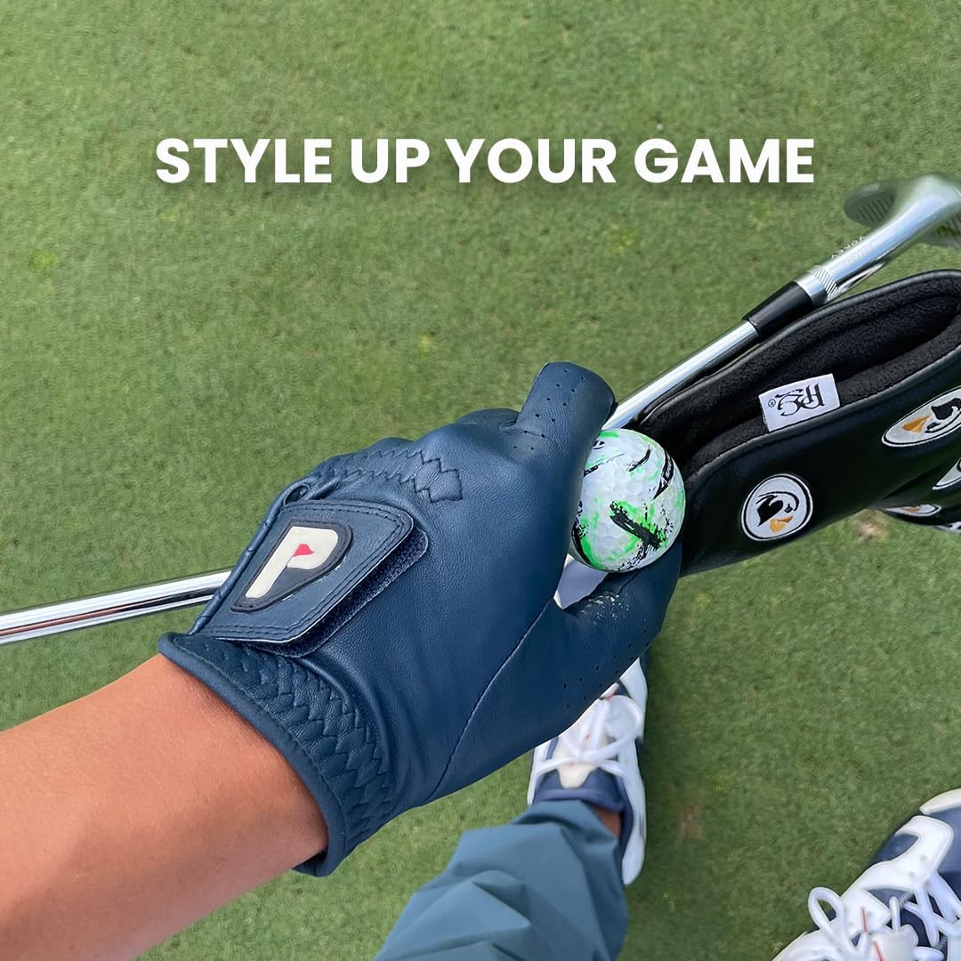 Skiennix Men's Golf Glove - Premium Cabretta Leather - Red, Blue & White - Includes Putting Ball Marker - Right & Left Handed (Single Pack)