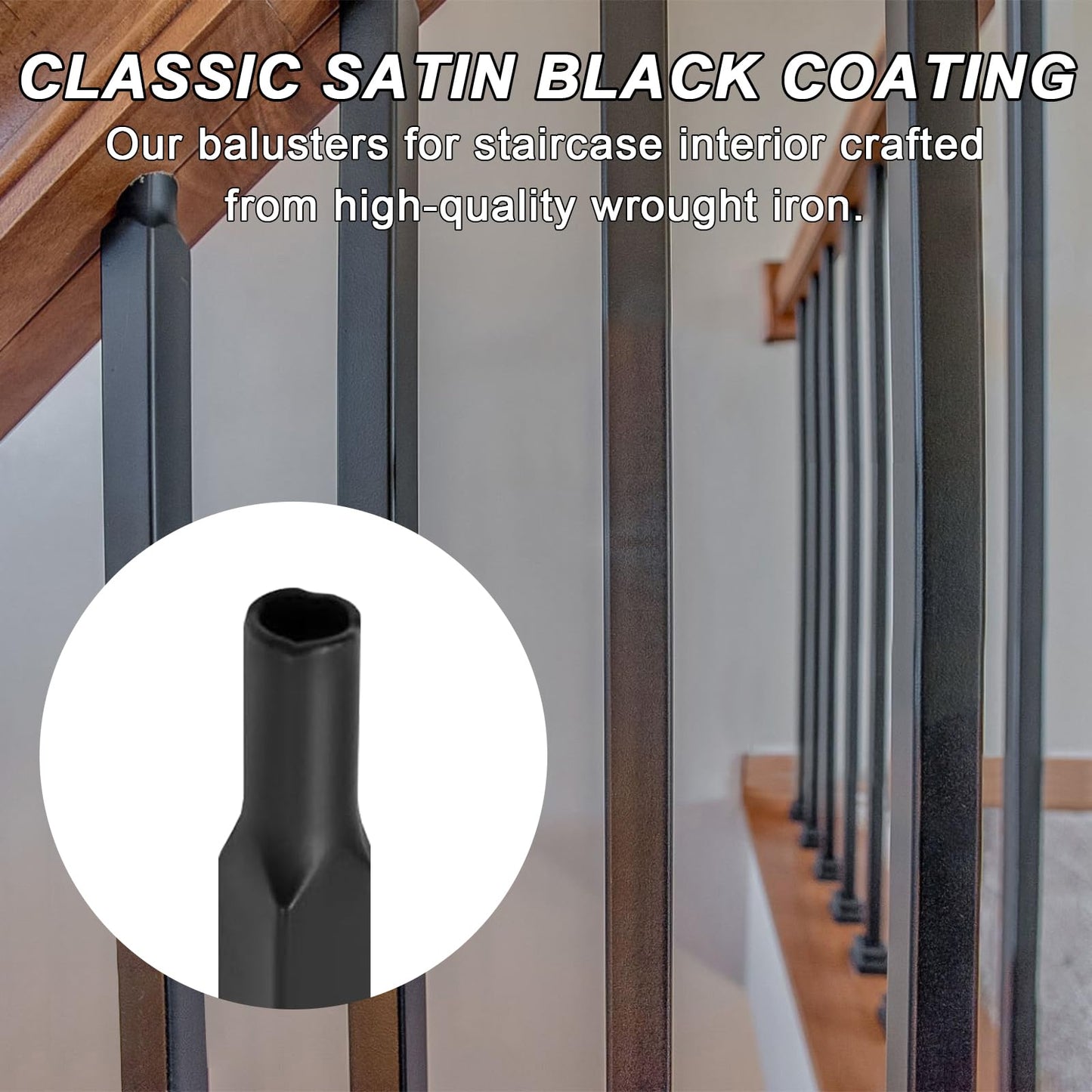 20Pack Wrought Iron Plain Balusters 1/2 Inch x 44 Inch Square Stairs Baluster Deck Balusters Plain Bar Balusters Iron Stairing Balusters Hollow Satins for Indoor Stairs Black