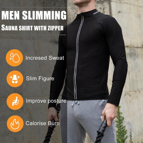 BXVX Sauna Suit for Men Weight Loss Sweat Jacket Sweating Shirt Long Sleeve Workout Suits Zipper Gym Exercise Fitness Accessories M