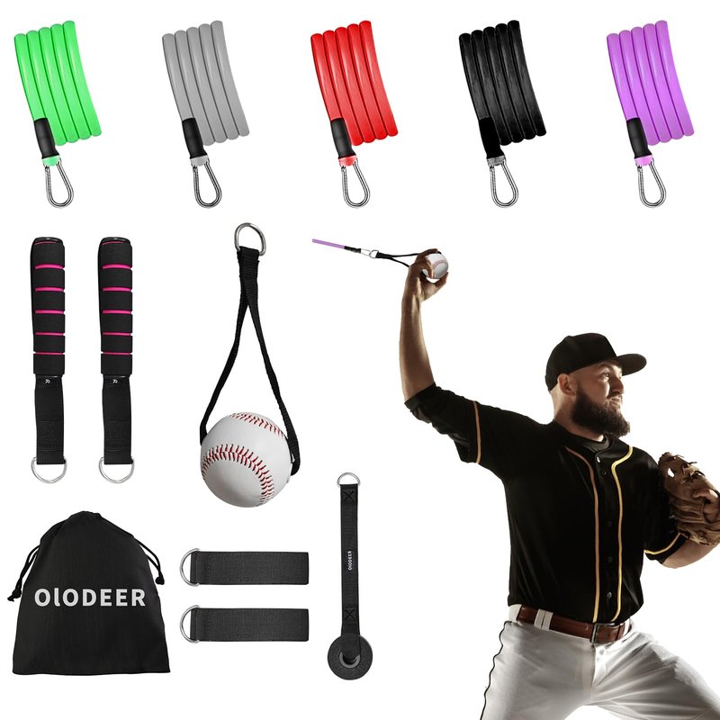 Olodeer Baseball & Softball Resistance Bands - High Elasticity Arm Trainer with Interchangeable Grips for Strength Training, Warm-Ups & Throwing Velocity for Baseball/Softball Training Equipment