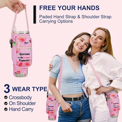 GOEWY Water Bottle Carrier Bag - Neoprene Holder for Stanley 40/30 oz Tumbler with Phone Pocket & Strap