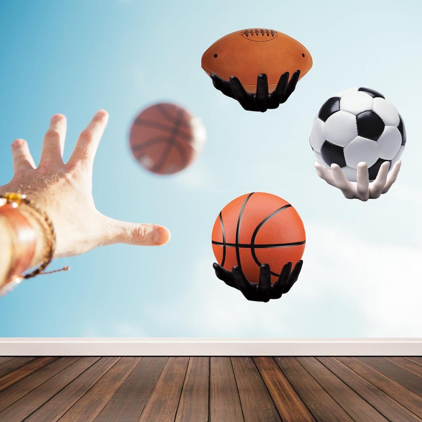 Skiennix Basketball Holder - Hand Sculpture Wall Mount Art Decor | Unique Storage Rack for Man Cave