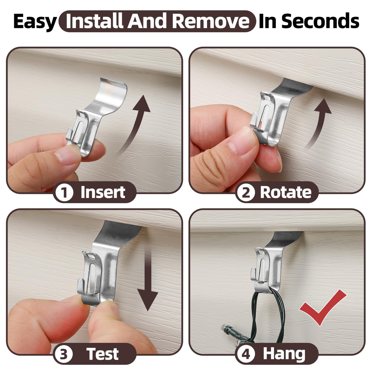 Amuille 12 Pack Vinyl Siding Hooks for Lights, No Hole Heavy Duty Siding Clips for Hanging Wreaths, String Lights, Porch Sign, Christmas Decor and Plant Hooks