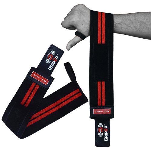 GripUp Weight Lifting Wrist Wraps Support18” Elasticated Cotton Straps Thumb Loop Powerlifting Bodybuilding Fitness Strength Gym Training Workout Gymnastics & Calisthen GP-18 (Red)