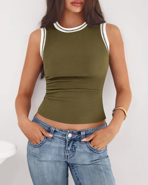 BTFBM High Neck Tank Top - Sleeveless Ribbed Y2K Style for Women | Perfect Spring & Summer Outfit