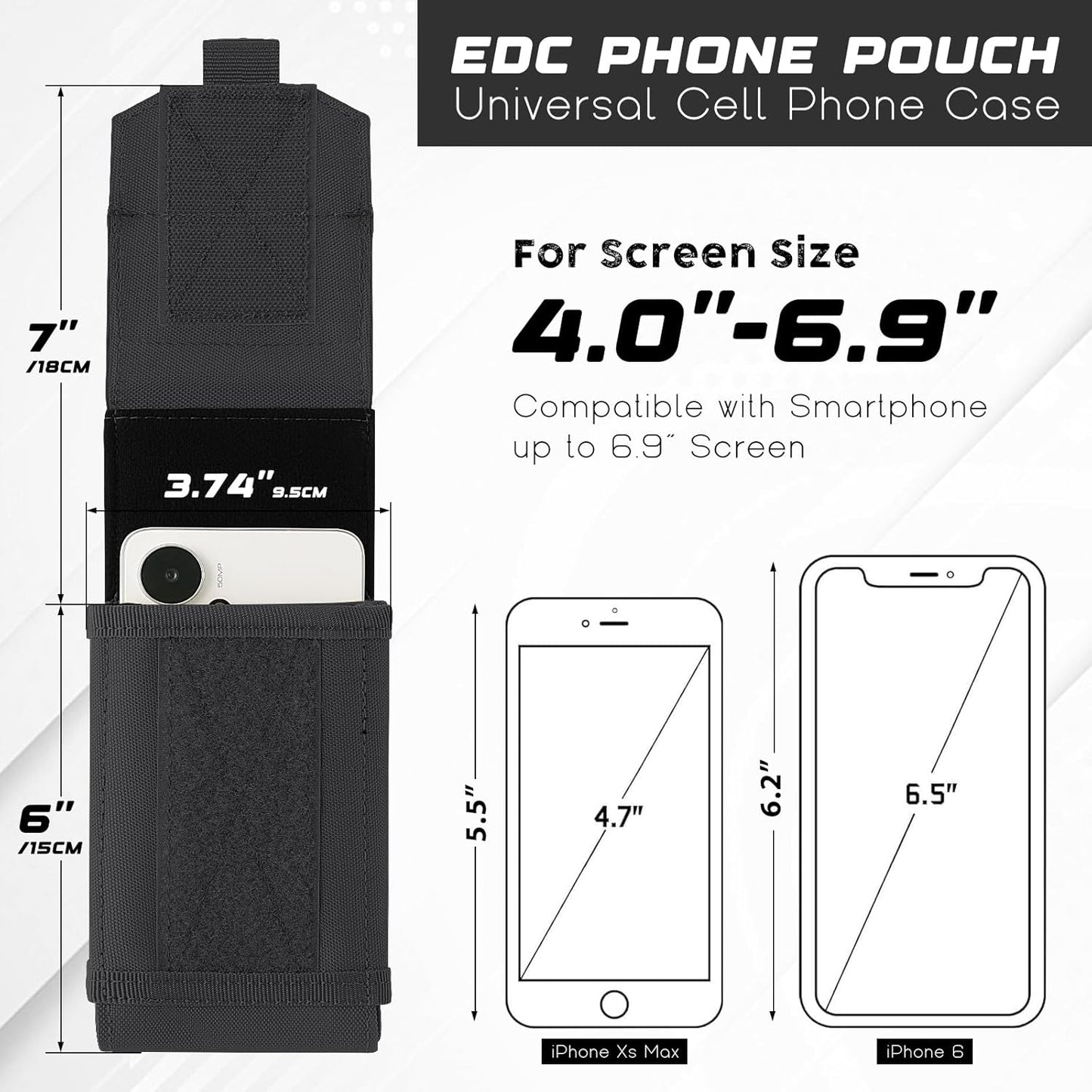 Molle Tactical Phone Pouch - Utility Cellphone Holster for Duty Belt & Vest | Fits 4-6.9" Phones