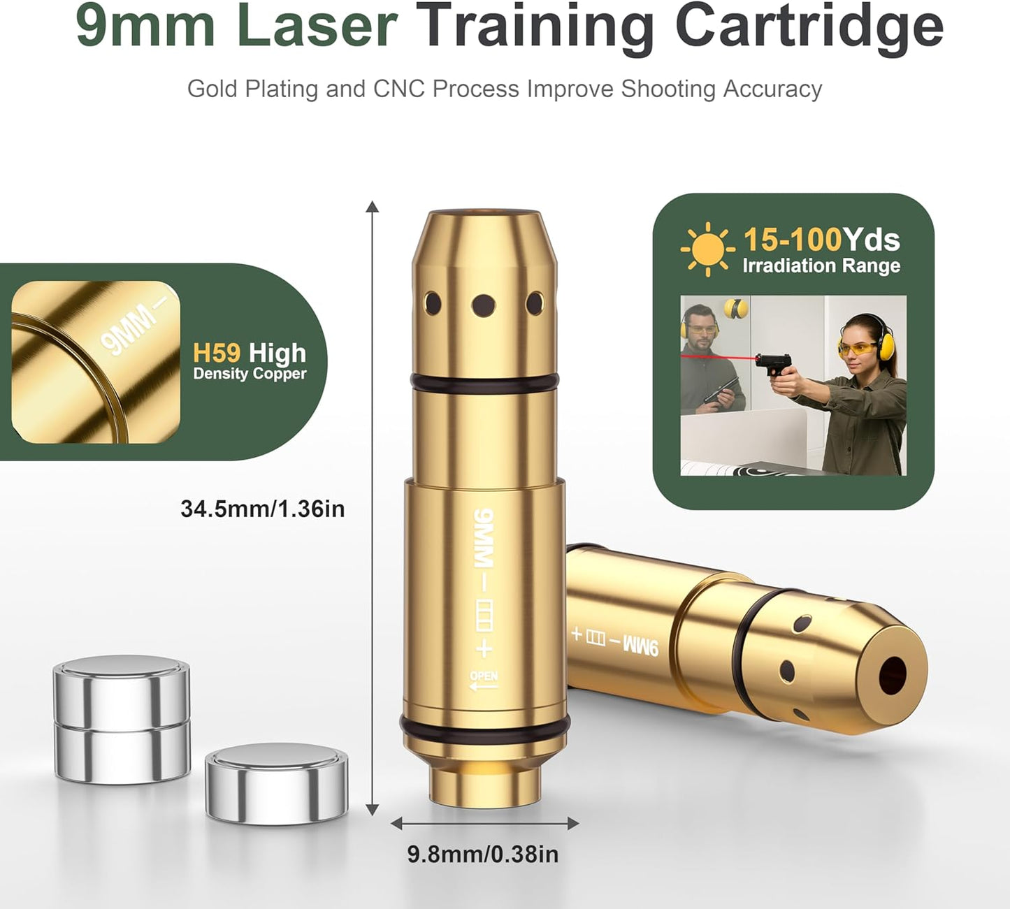 Skiennix 9mm Laser Training Cartridge - Enhance Dry Fire Practice with 3 Battery Sets