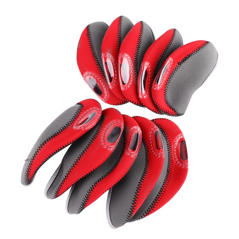 Neoprene Iron Cover, Dilwe 10 Pcs Putter Protector with Zipper, Long Neck, See Through Window, Golf Club Sleeve (Gray+Red)