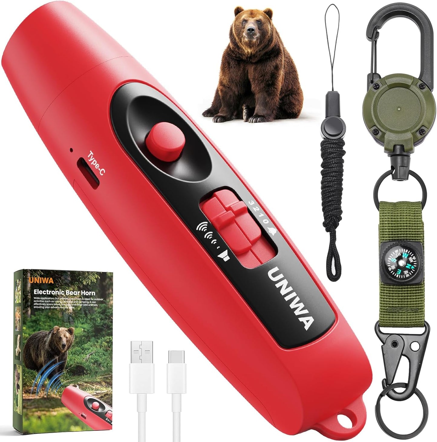 UNIWA Air Horn | 120 dB Loud Safety Horn with Compass & Thermometer for Hiking & Camping