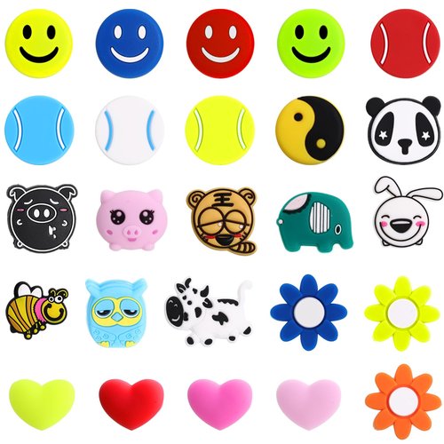 Chalyna 25 Pieces Tennis Racket Vibration Dampeners Silicone Cartoon Vibration Dampeners for Tennis Racket Racquetball (Cute)