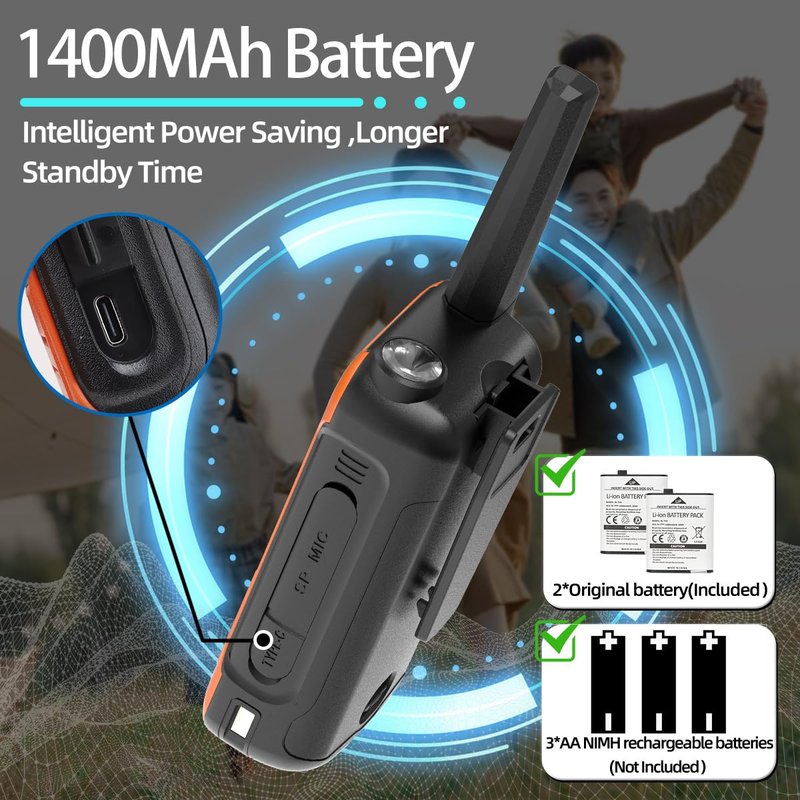 Walkie Talkies Long Range for Adults, Walkie Talkie Rechargeable Baofeng F22 FRS Radio Walky Talky Family Walkie-Talkie with 1400 mAh Battery NOAA USB-C Charger for Camping Hunting (2 Pack)