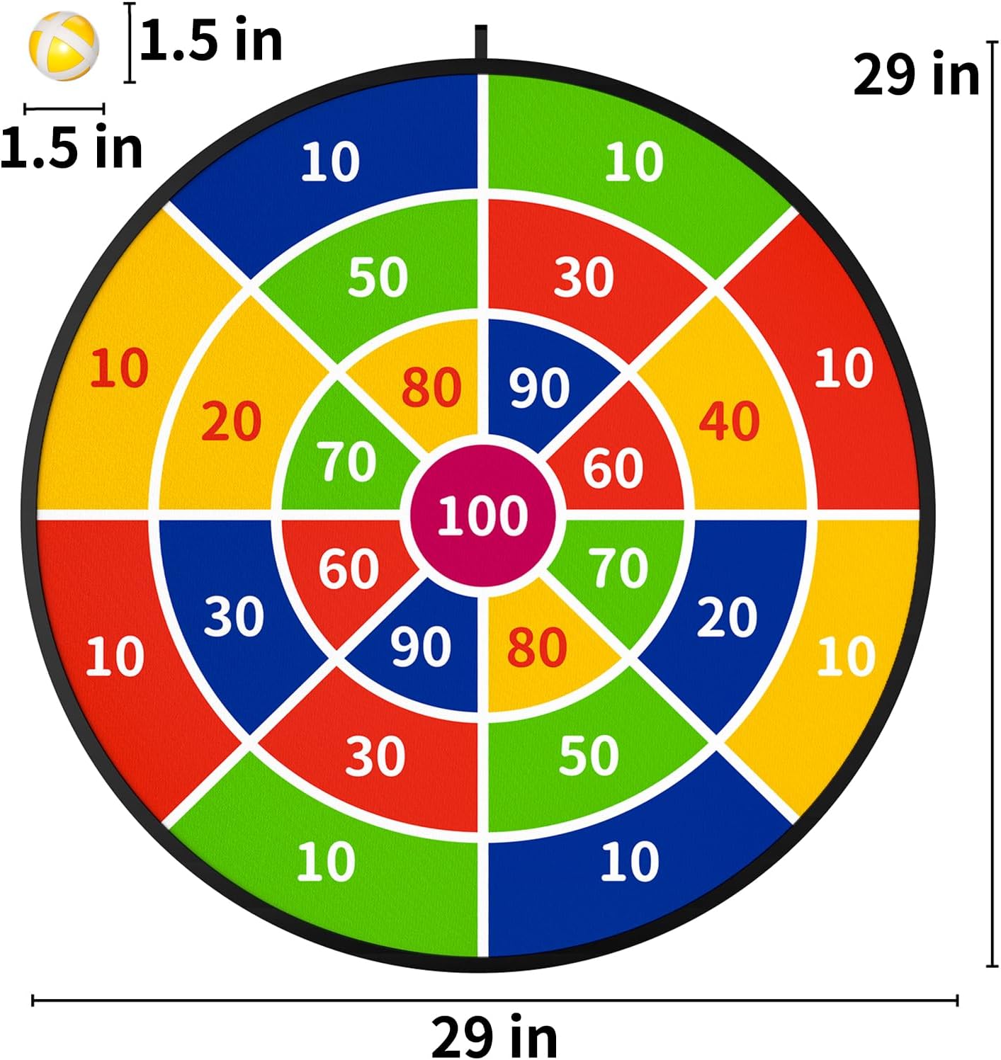TEMI 29" Large Dart Board - Fun Indoor & Outdoor Game for Kids | Includes 20 Balls, Perfect Birthday Gift for Ages 3-12