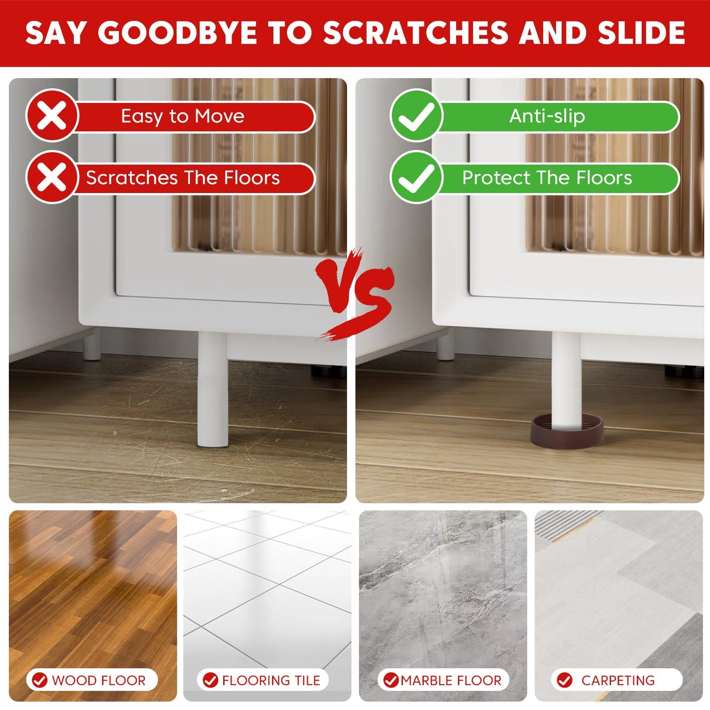 Rubber Non-Slip Furniture Pads Furniture Casters Cup Floor Protector for Bed Sofa Table and Chair Stopper (Pack of 8, 2 * 2 inches,Round, Brown)