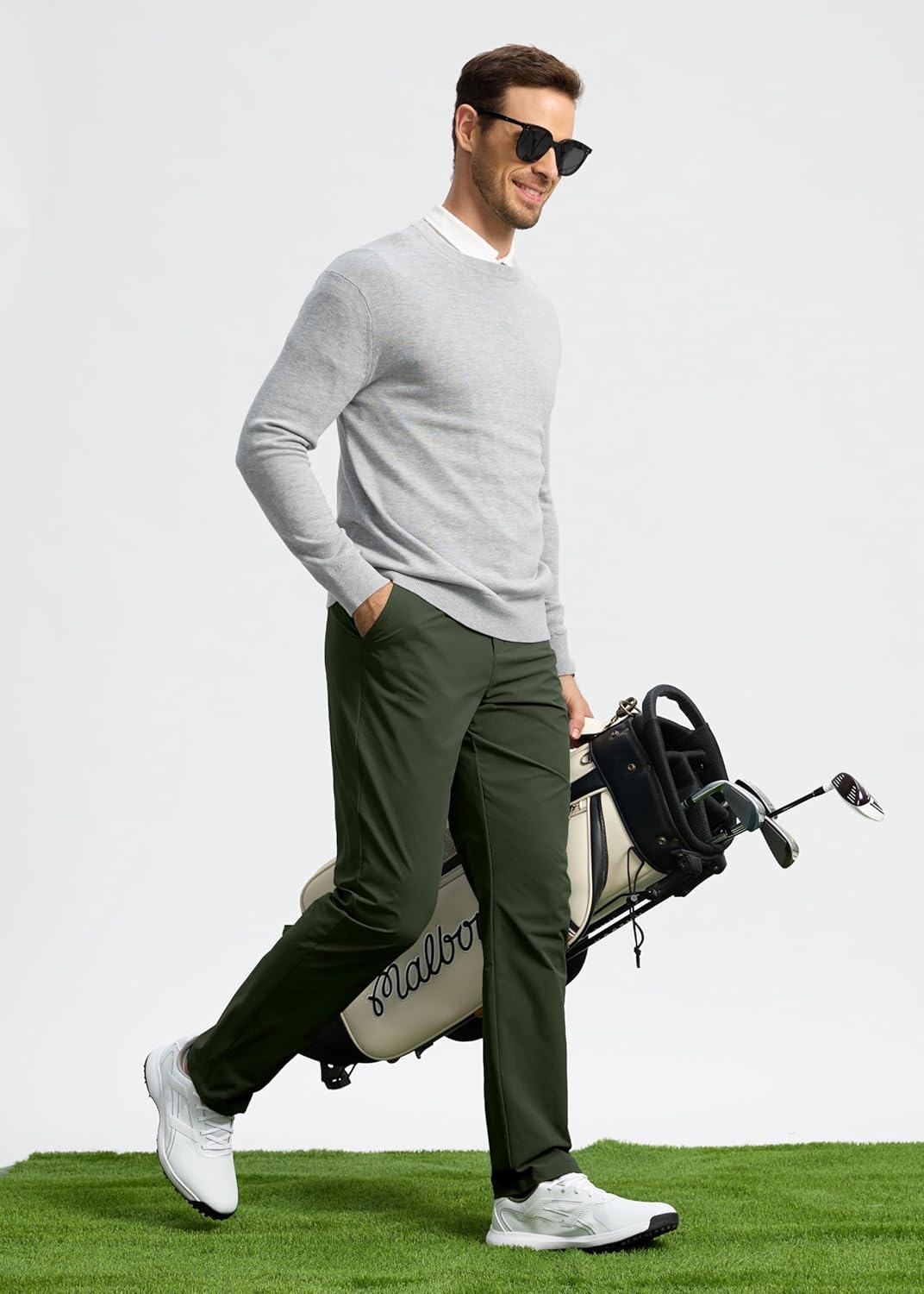 Pudolla Men's Golf Pants - Lightweight Stretch Casual Trousers with Pockets | Quick Dry, Comfy Fit (30"/32"/34")