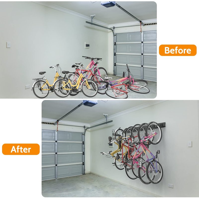WALMANN Bike Hooks for Garage Wall, 6 Bikes Storage Rack Space Saving Wall Bike Mount Holds Up to 300 lbs, Vertical Bicycle Storage