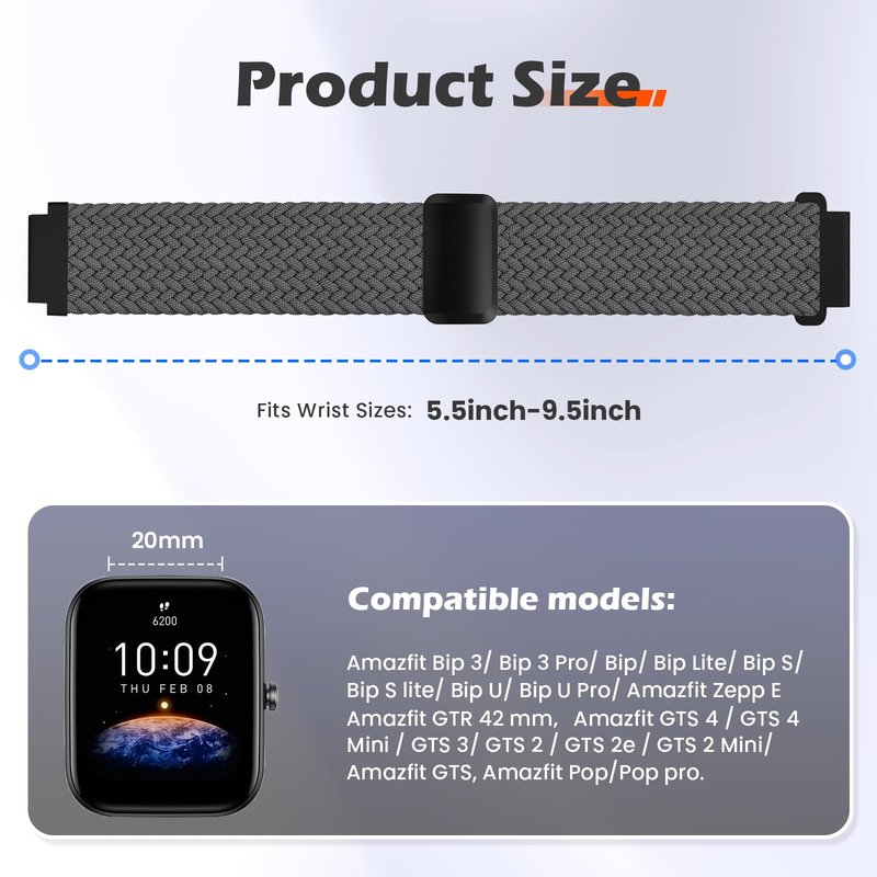 Zeeflufun Braided-Bands Compatible With Amazfit Active 2/Active 3 Premium/Active/GTR mini/GTS 4/4 Mini/3/2/2e/2 Mini,20MM Magnetic Stretchy Strap for Amazfit Bip 3 Pro/3/Lite/S Lite/U/U Pro Women Men