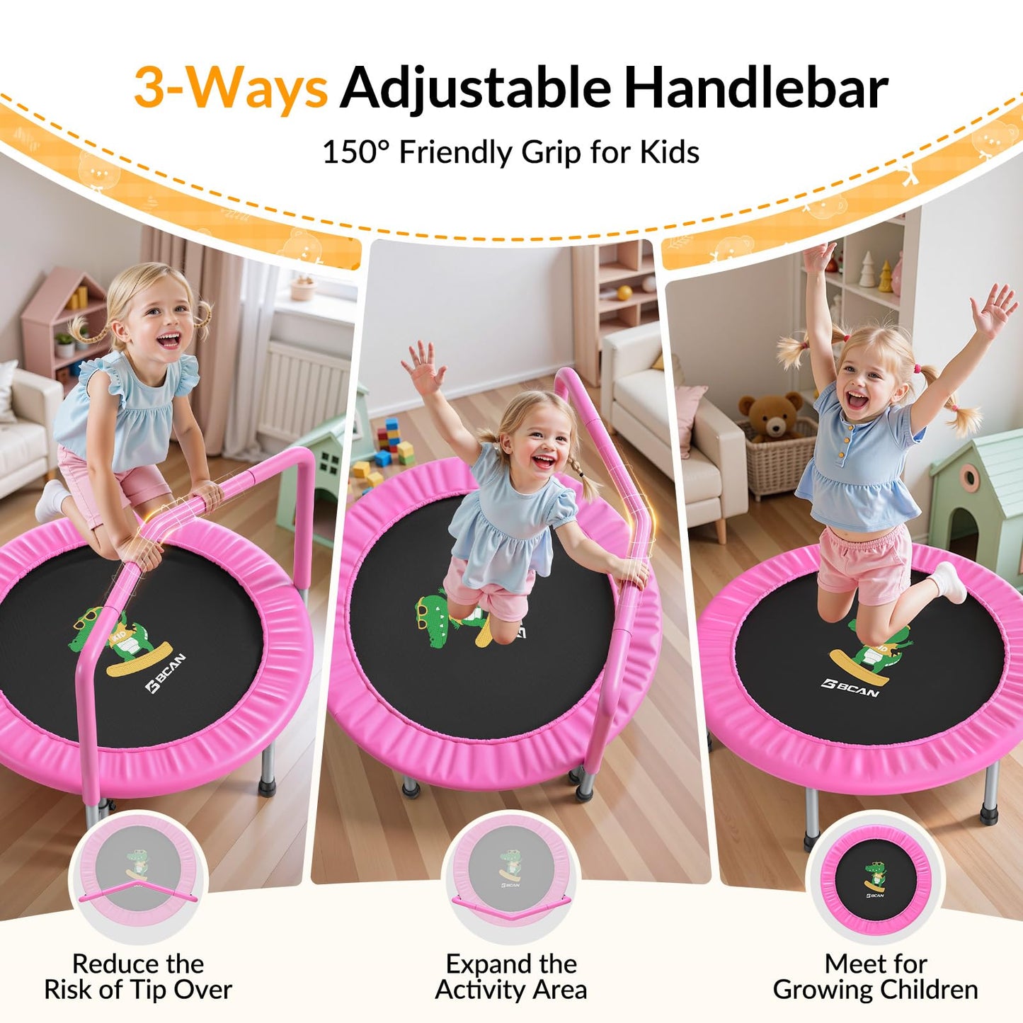 BCAN SP1 36'' Kids Toddler Trampoline Indoor, Foam Handle | FED Fitness