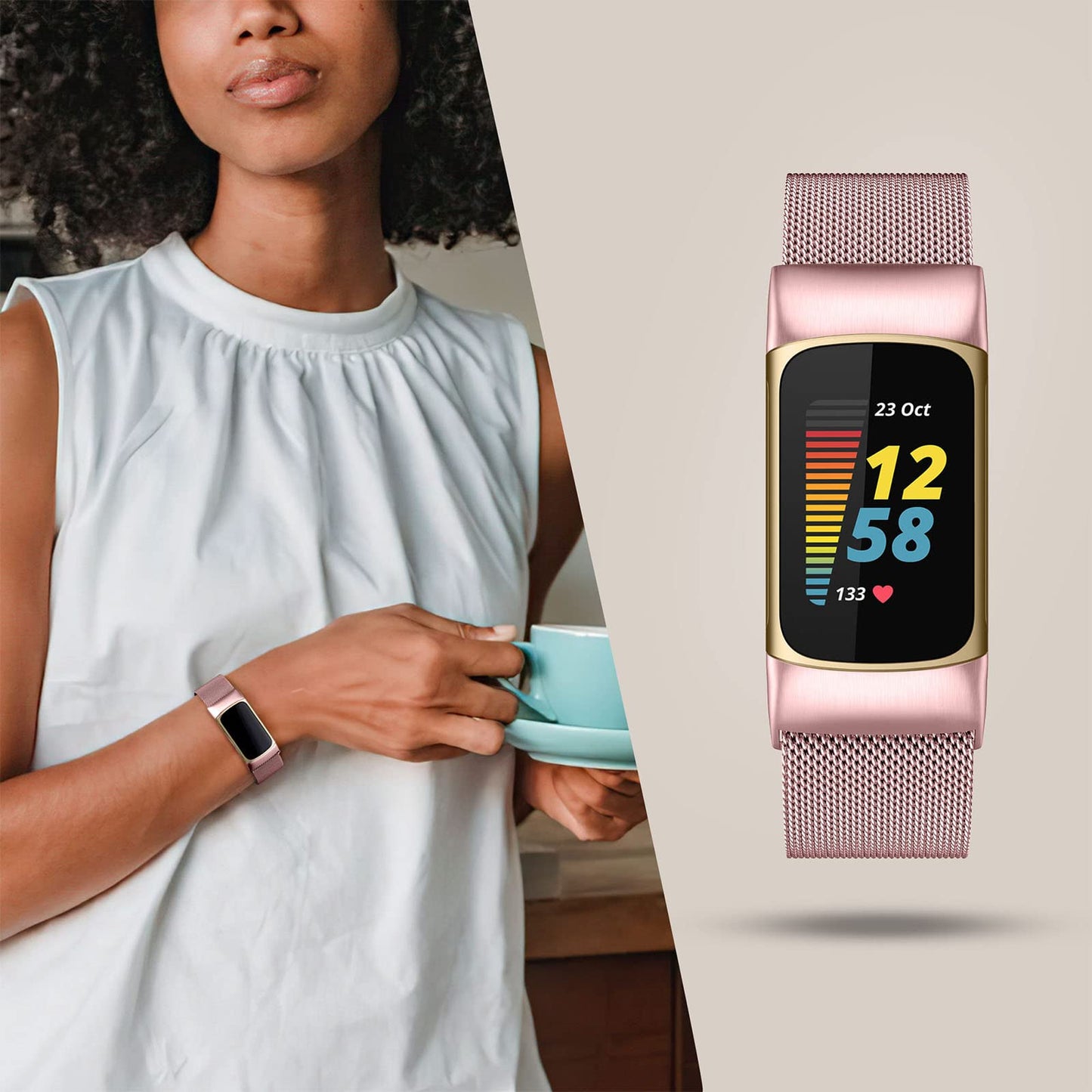 JKD Compatible with Fitbit Charge 6 /Charge 5 Bands for Women Men, Adjustable Stainless Steel Metal Mesh Loop Replacement Straps for Fitbit Charge 6/Charge 5 Advanced Activity & Fitness Trackers