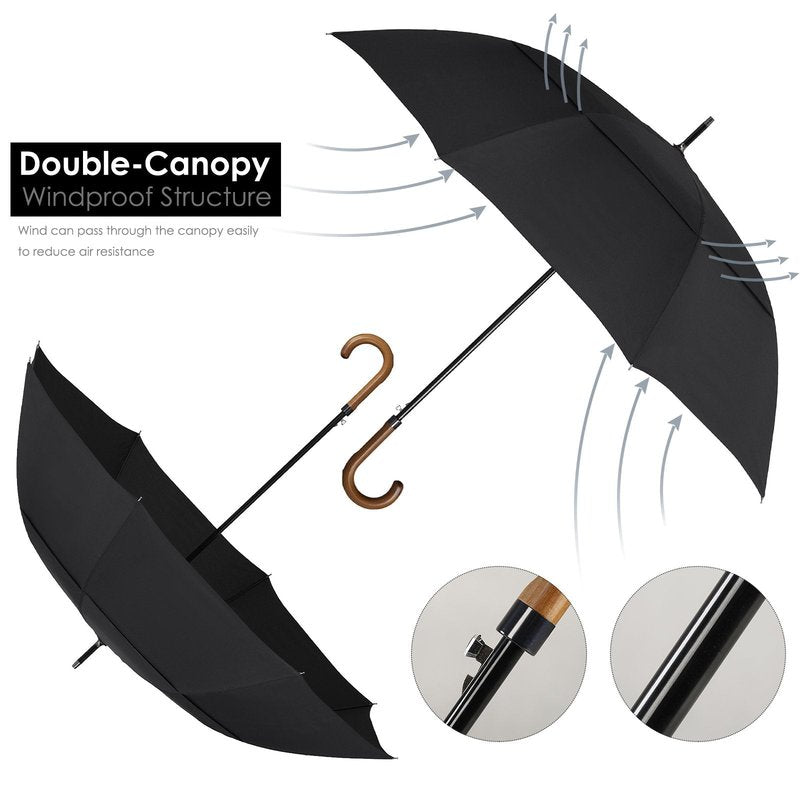 ZEKAR Wooden J-Handle Umbrella, 54/62 inch, Classic Large Windproof Stick Umbrella, Auto Open for Men and Women Golf umbrella (Yellow, 62”)
