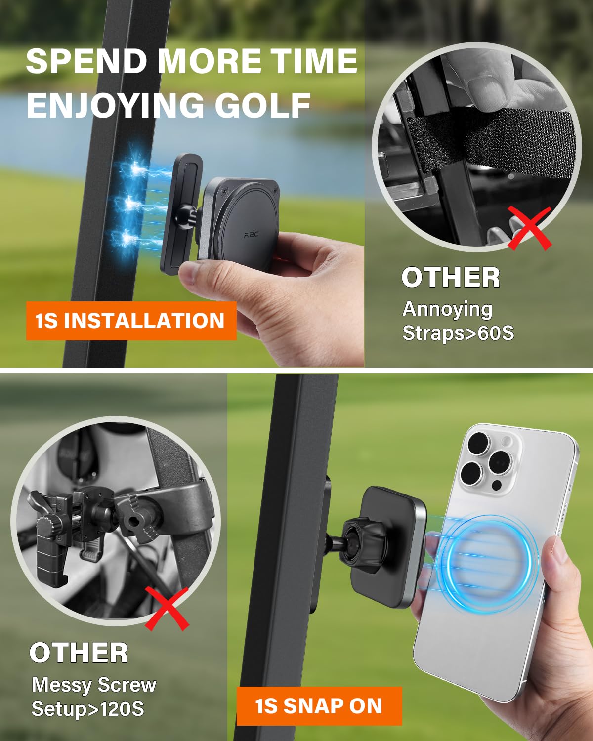 A2C Upgraded Magnetic Golf Cart Phone Holder, Golf Accessories for Men, Unique Golf Gifts for Golfer Lover Husband Father Dad, Golf Valentines Gift for Him, Golf Phone Mount for MagSafe iPhone 12-17