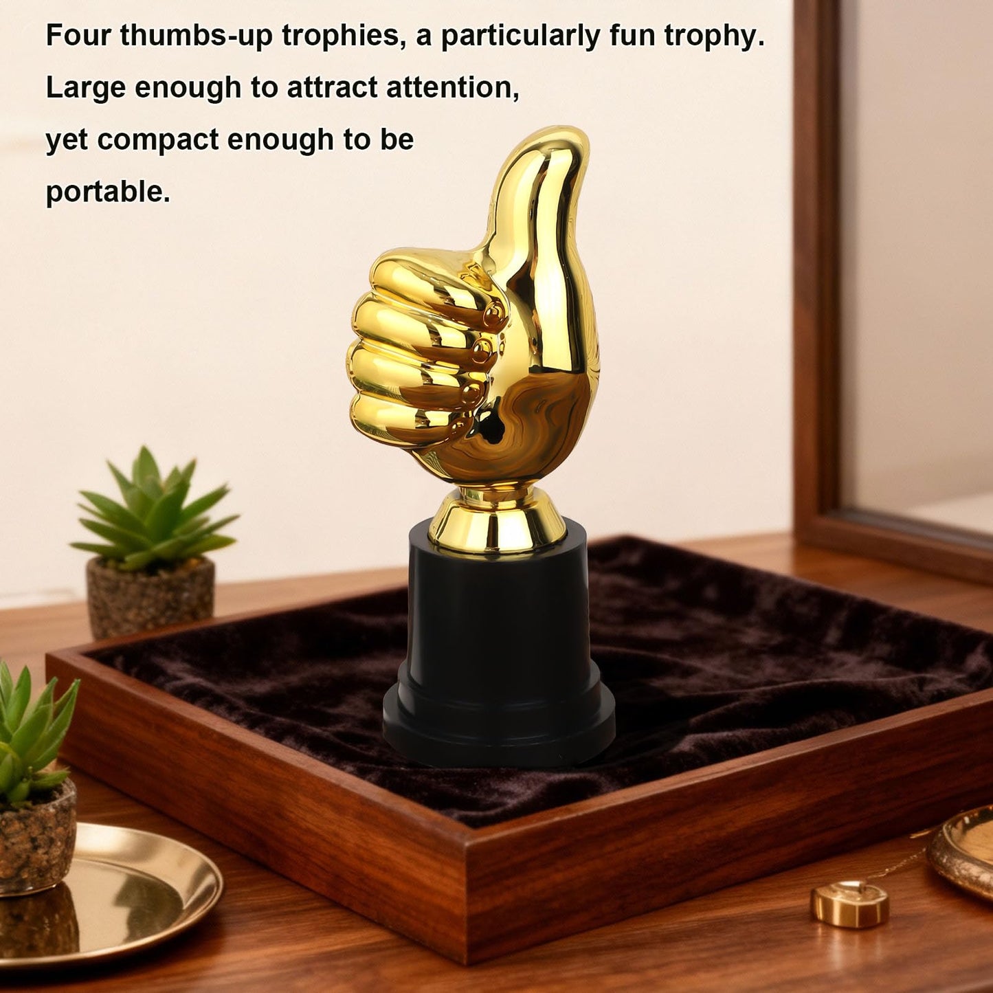 Gosknor Golden Thumbs Up Trophy, 13cm/5.12in Engraving Funny Plastic Winner Award Status Sculpture for Celebrations Sports Game Classroom Job Football Competition Rewards for Recognition Gift