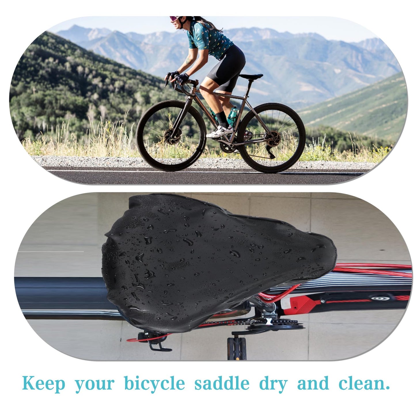 2pcs Bike Seat Cover Black Waterproof Bicycle Seat Cover Rainproof Black Bike Saddle Cushion Covers Protector with Drawstring Washable Seats Rain Covers for Multiple Bicycles and E-Bikes Women Men