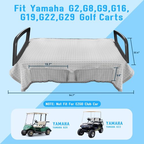 LEAPGOMAX Golf Cart Seat Covers Blanket for Yamaha G2,G8,G9,G16,G19,G22,G29 Carts with Cooling Ice Silk and 4 Pockets Keeps Seat Cool and Clean
