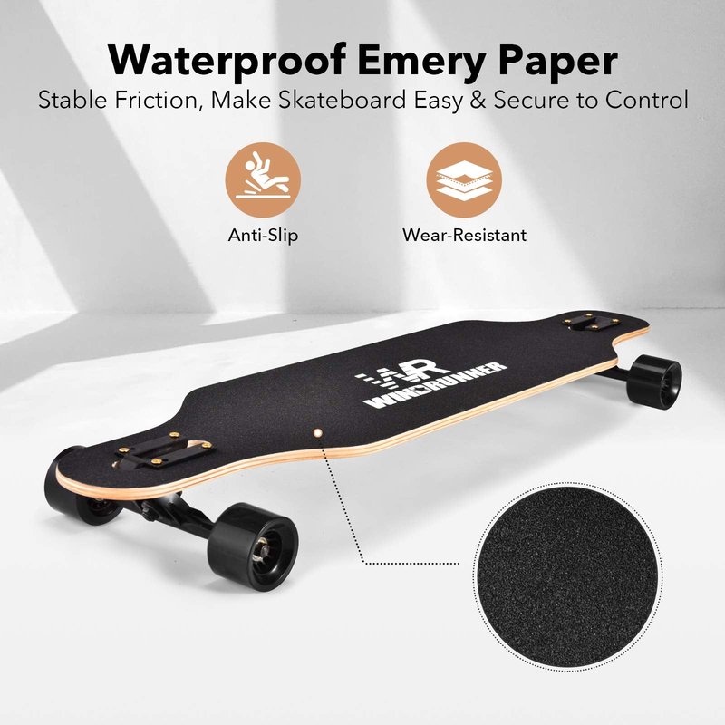 Windrunner 41 inch Freeride Longboard Skateboard,8-Ply Natural Maple Drop Through Freestyle Complete Skateboard Cruiser Pintail for Cruising,Carving,Free-Style and Downhill,Black and White Case