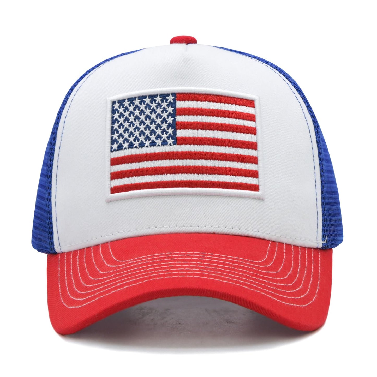 Wodeal American Flag Trucker Hat, 4th of July Hats, Adjustable Snapback Mesh USA Flag Baseball Cap, for Men Women Red