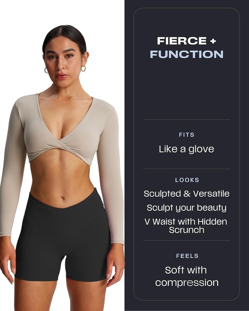 Aoxjox High-Waisted Biker Shorts for Women - V Waist Tummy Control | Hidden Scrunch Design, 4.5" Length
