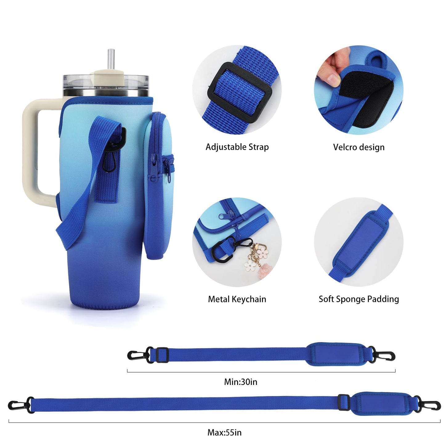 GOEWY Water Bottle Carrier Bag for Stanley Cup 30oz with Phone Pockets