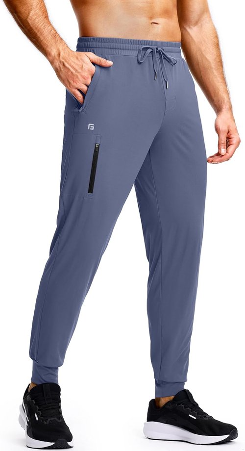 GGJ Men's Athletic Joggers - Stretch Tapered Running Sweatpants with Zipper Pockets | Gym & Workout Pants