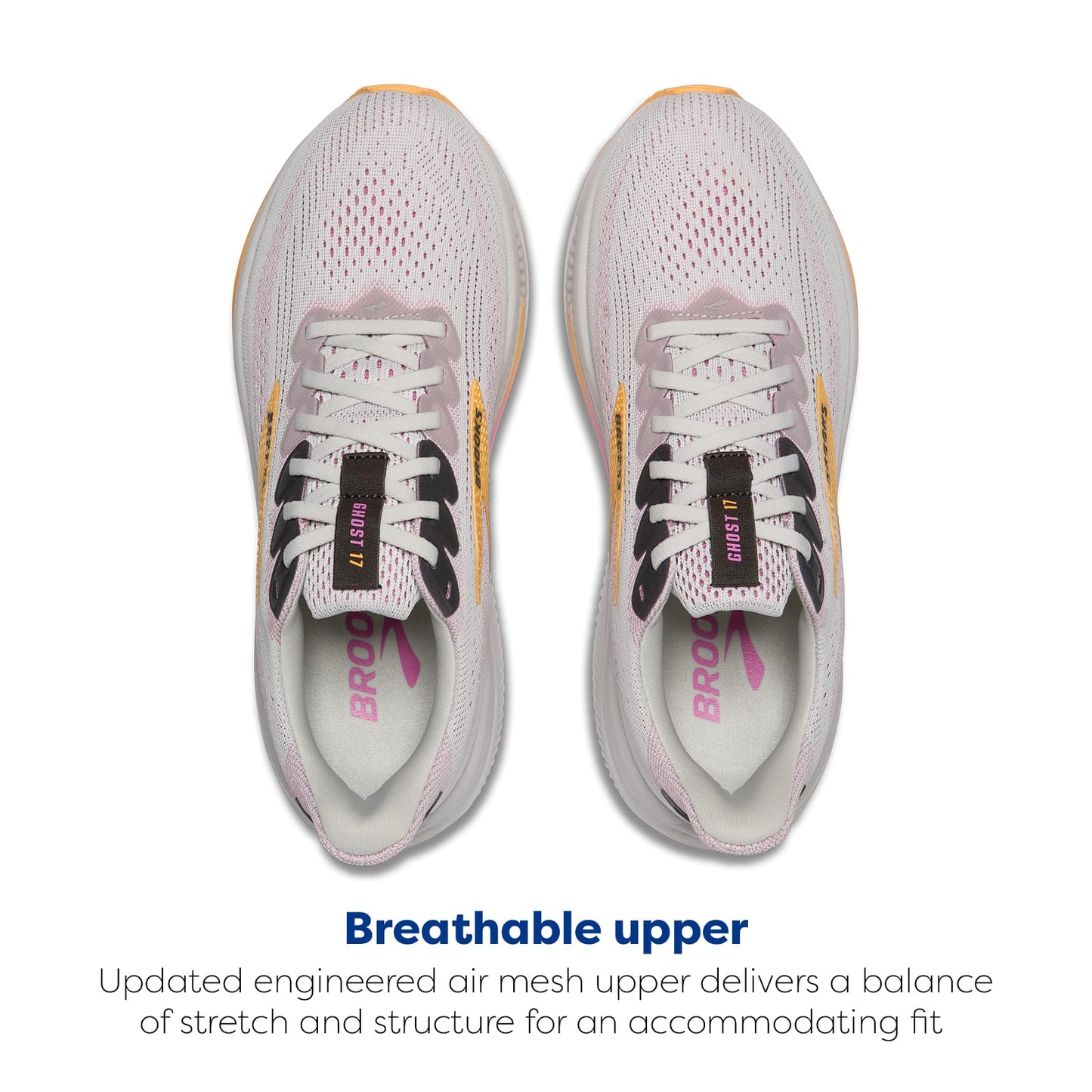 Brooks Women’s Ghost 17 Neutral Running Shoe - Oyster/Apricot/Pink - 5.5 X-Wide