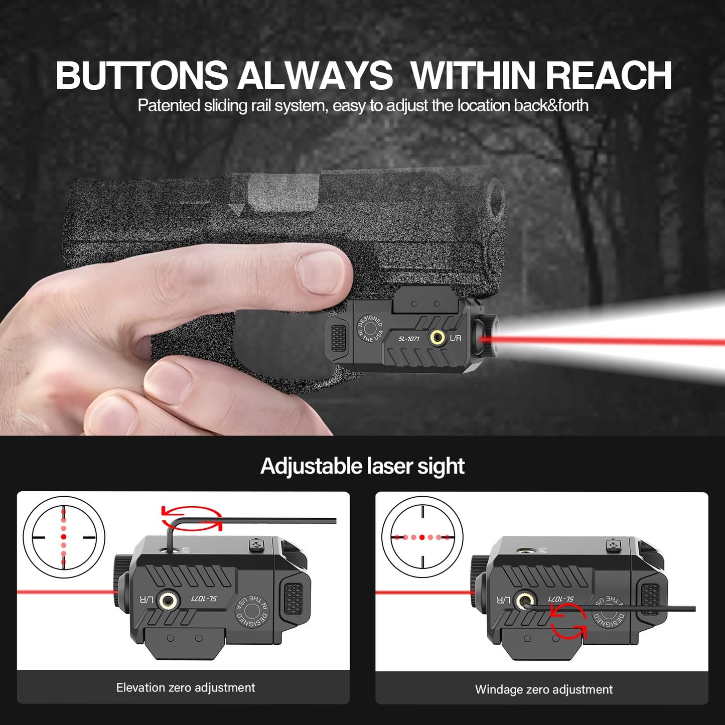 SOLOFISH Slidable Pistol Light Laser Combo, Shockproof Gun Light and Red Laser Sight with Strobe