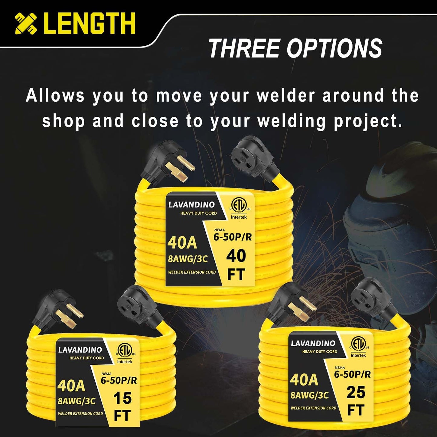 LAVANDINO 25FT 250 Volt Welder Extension Cord 8 AWG for 40 Amp, 8 Gauge Power Extension for Welding Machine NEMA 6-50P to 6-50R