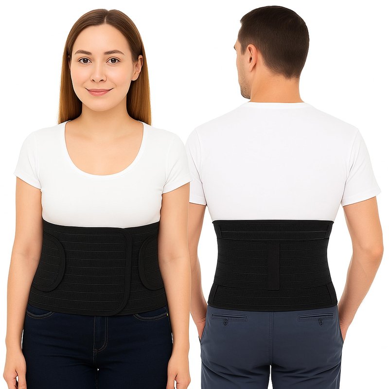ORTONYX Ergonomic Abdominal Binder Waist and Lower Back Support Belt, Back Brace for Women & Men - Breathable, Elastic, With Extra Band - Black XXL