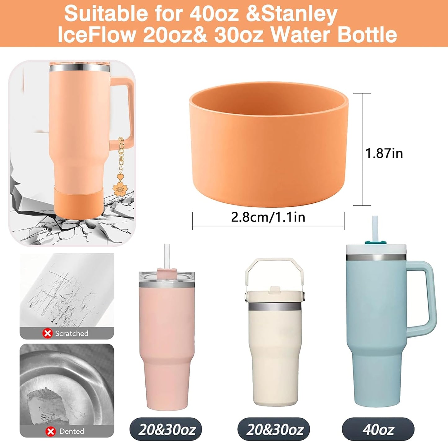 Stanley - Silicone Flower Straw Cover Toppers & Handle Charm Set | 10mm Straw Toppers, Nectarine