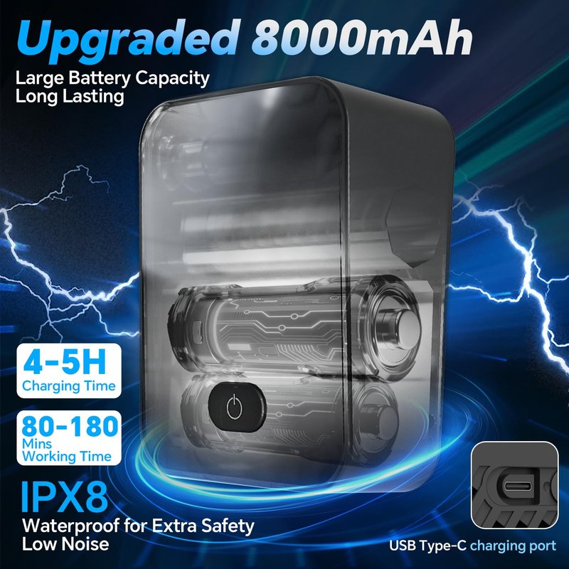 Portable Shower with Heater,1500W Auto-Off Heater,6 Water Pressure Levels & 3 Spray Modes for Battery Camping Shower Pump,8000mAh Rechargeable Battery,LED Display for Travel,Car and Pets Washing