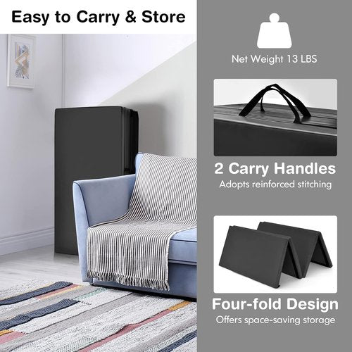 GYMAX Gymnastics Mat - 4 FT x 8 FT x 2 Inches Folding Exercise Mat with Carry Handles & Waterproof Cover | Ideal for Yoga, Tumbling & Martial Arts