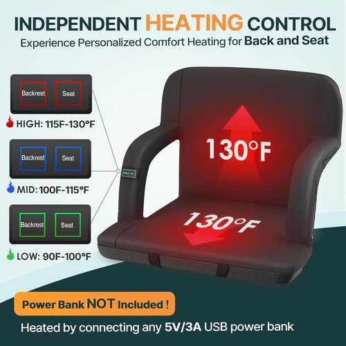 HOPERAN Heated Stadium Seats - Dual-Sided Design with Back Support & 3 Heating Levels | Portable Chair with 5 Pockets