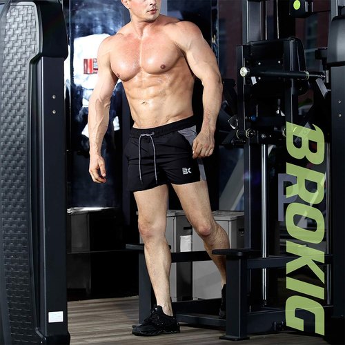 BROKIG Men's 5" Gym Shorts - Lightweight Bodybuilding Workout Shorts with Zipper Pockets