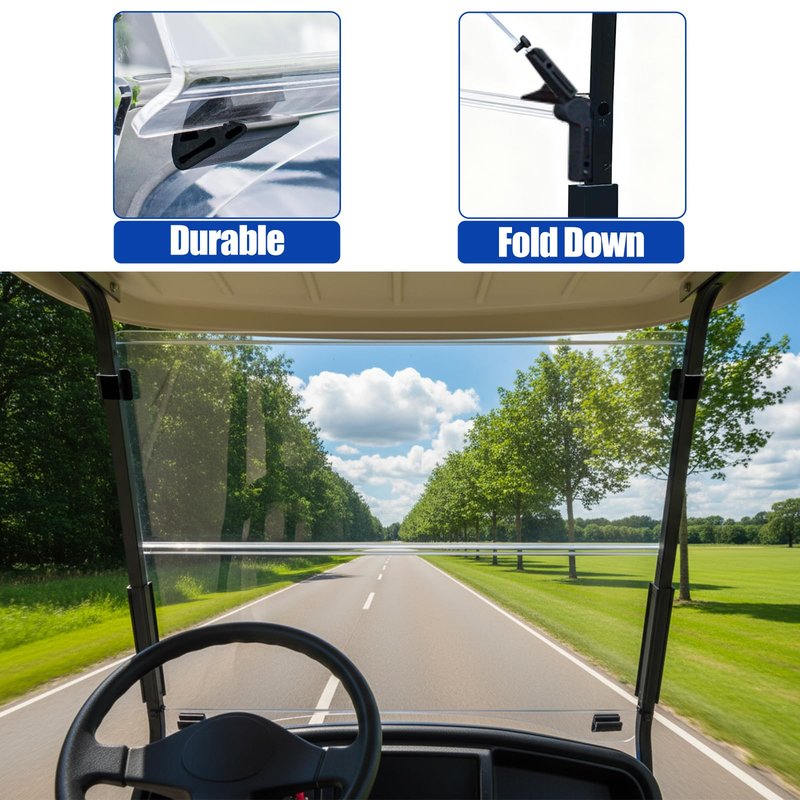 NOKINS Golf Cart Windshield Compatible with Club Car Precedent (2004-Up),Tempo,2017-Up Onward Gas or Electric Golf Cart Folding Style Windshield Tinted,Hinge folding design