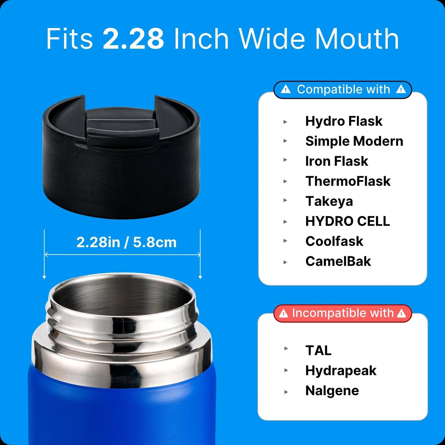 Bluwing Flip Lid for Hydro Flask Wide Mouth, Replacement Lid for Hydroflask 12-64 oz,Simple Modern, Takeya, Iron Flask and Other Wide Mouth Bottle (Black)