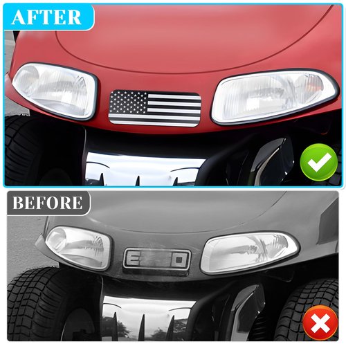American Flag Plate, Fits E-Z-GO Golf Cart Front Name Plate Inserts Exterior Accessories, Fits EZGO 2008-2017 RXV, 2014-2022 TXT, 2010-2022 Valor, 2012-2016 Terrain, 2017-2022 Elite(Black & Grey)