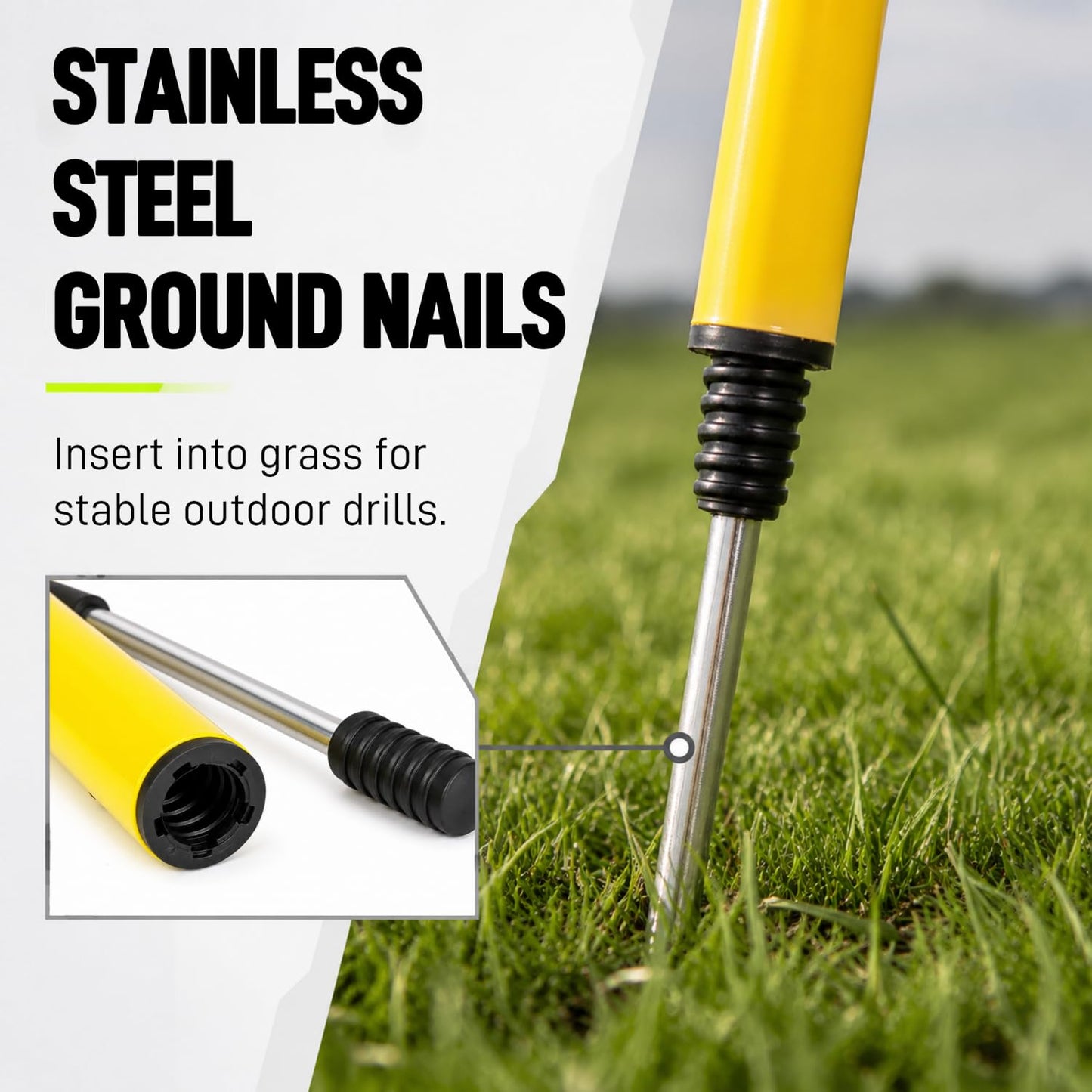 6 Pcs 5FT Adjustable Agility Training Poles for Soccer,Basketball,Football,Dog,Horse Training-Speed and Agility Training Equipment Sports Training Sticks with Stainless Steel Ground Nails (Yellow)