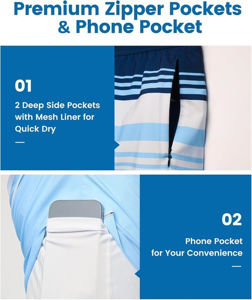 Maamgic 2 in 1 Men's Swim Trunks - 7 Inch Board Shorts for Comfort & Style